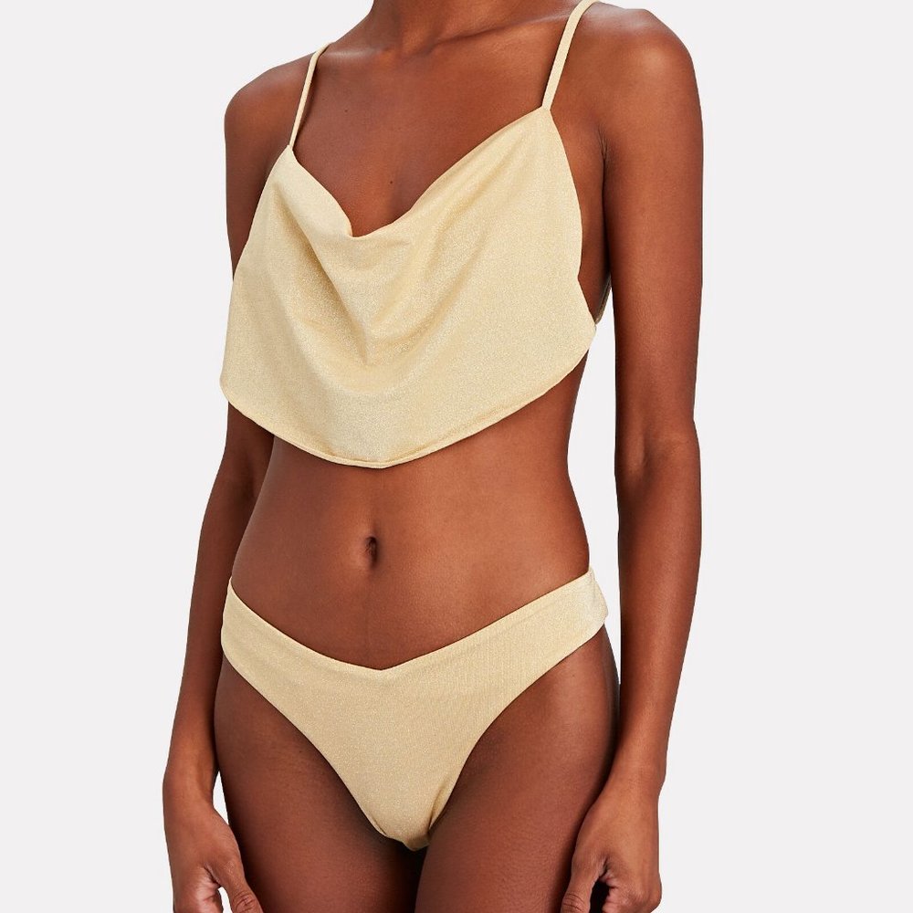 NWT WeWoreWhat Gold Cowl Neck Bikini Set